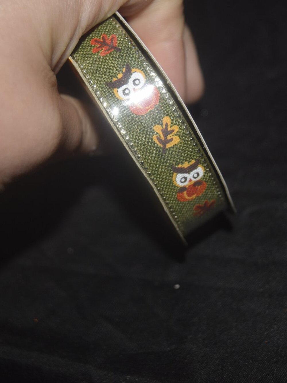 🍂Cute Wise Owl & Autumn Leaves Ribbon - Metallic Gold Trim Fall Crafting